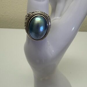 Elegant Silver and Mabe Blue Pearl Ring